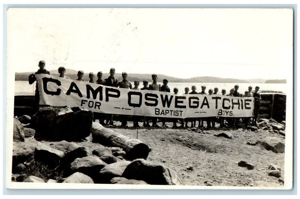 1923 Baptist Church Camp Oswegatchie Boys Conifer NY RPPC Photo Postcard