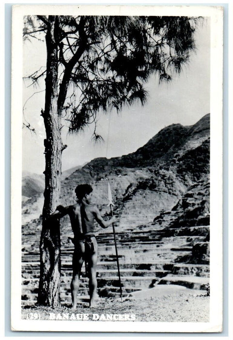 1955 Banaue Dancer Spear Mountain View Manila Philippines RPPC Photo Postcard
