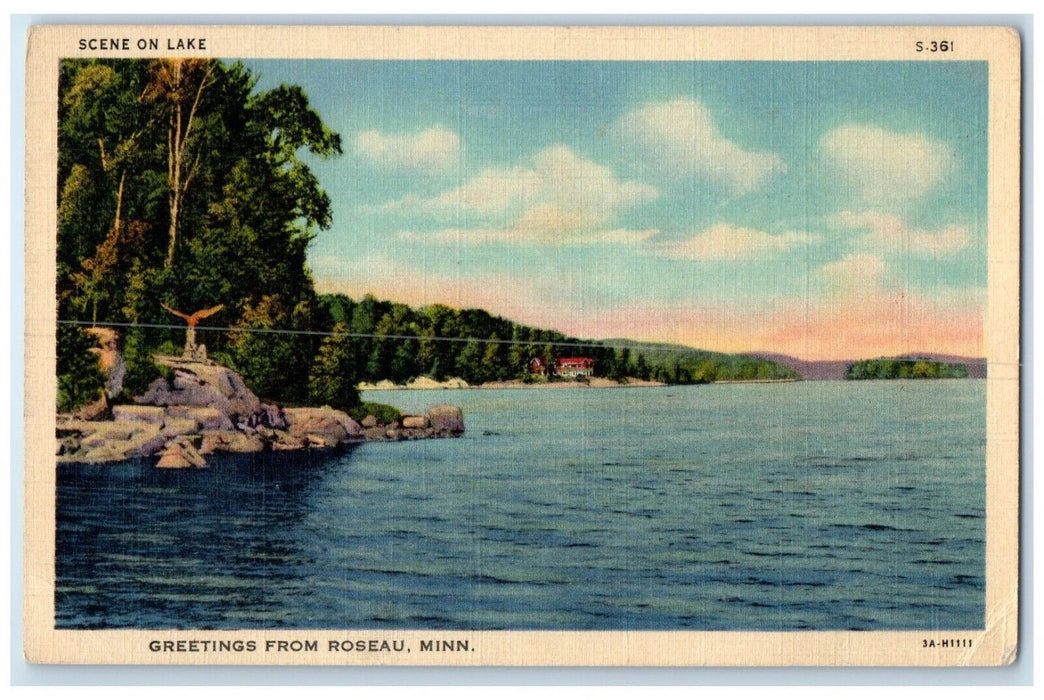 c1930's Greetings From Roseau Minnesota MN Scene On Lake Vintage Postcard