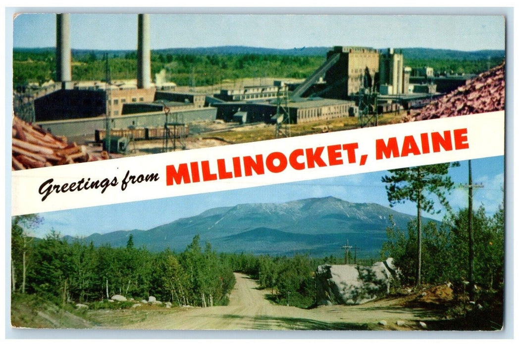 c1950's Greetings From Millinocket Maine ME, Banner Dual View Vintage Postcard