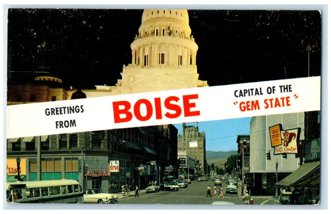 Greetings From Boise Idaho ID, Capital Of The Gem State Dual View Postcard