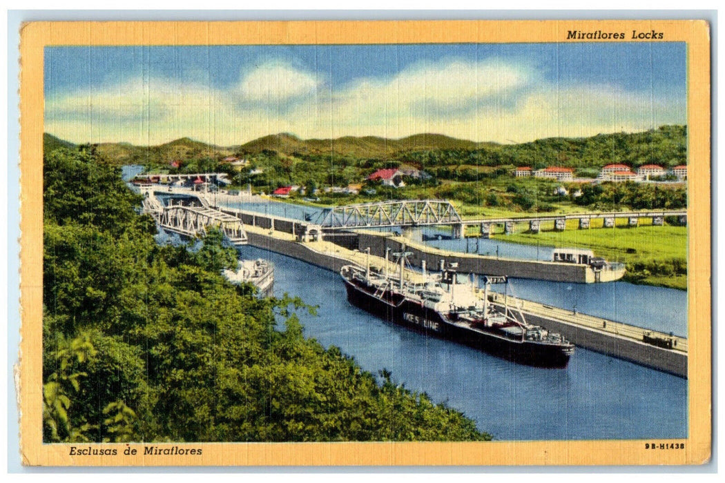 1953 Miraflores Locks Steamship View Panama City Panama Vintage Postcard