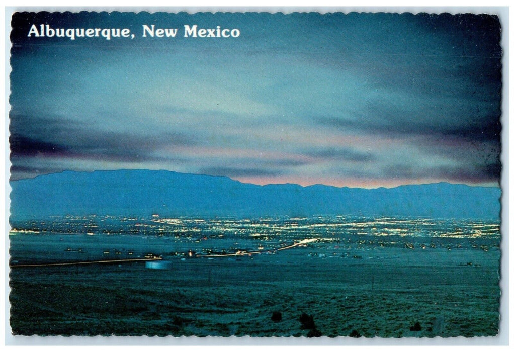 c1960 Skyline Night Sandia Mountain Albuquerque New Mexico NM Petley Postcard