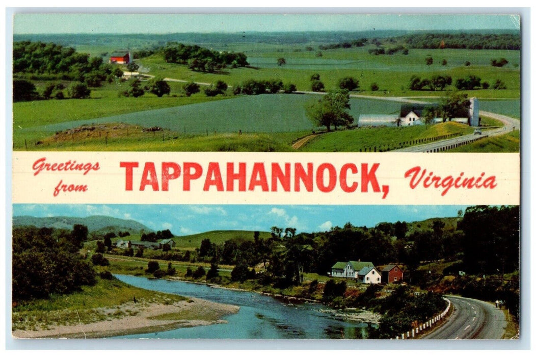 c1930's Greetings From Tappahannock Virginia VA Banner Dual View Posted Postcard