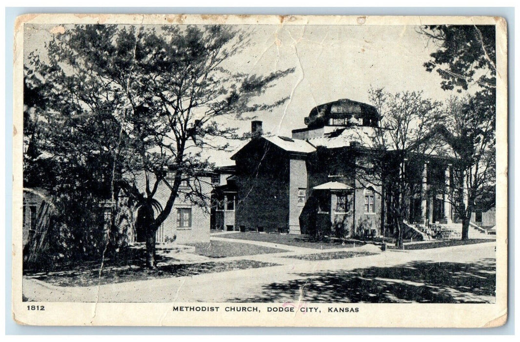 1944 Methodist Church Scene Street Dodge City Kansas KS Posted Vintage Postcard