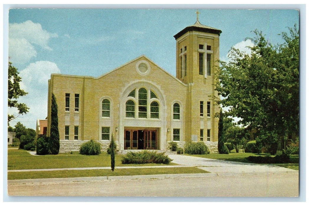 c1960's Saint Rose Of Lima Church Scene Street Schulenberg Texas TX Postcard