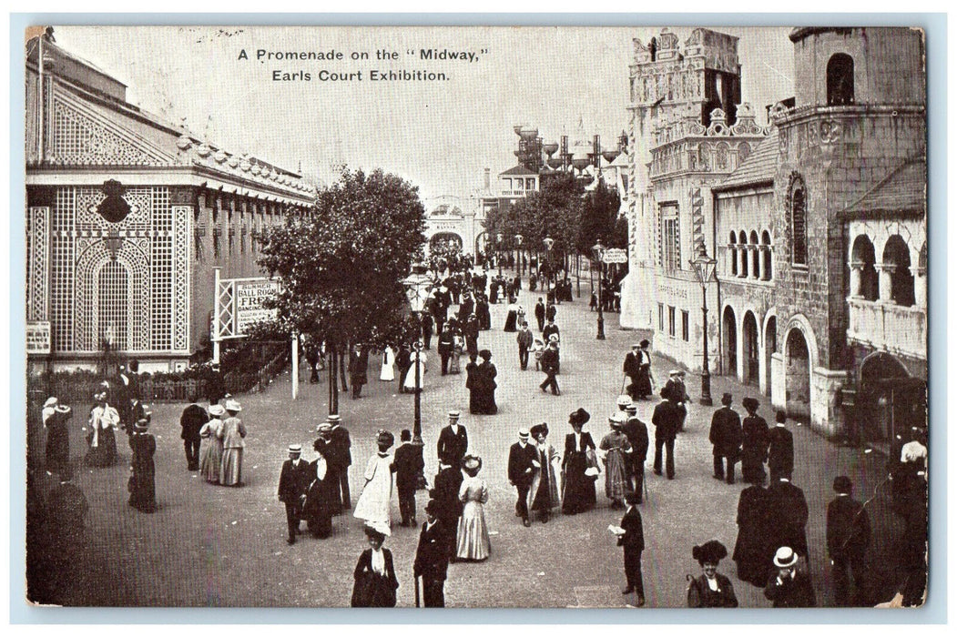 1909 A Promenade On The Midway Earls Court Exhibition London England Postcard