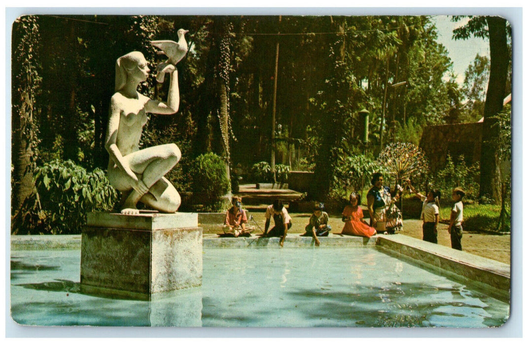 c1960s Girl of the Pigeon's Fountain Blue Water Park Guadalajara Mexico Postcard