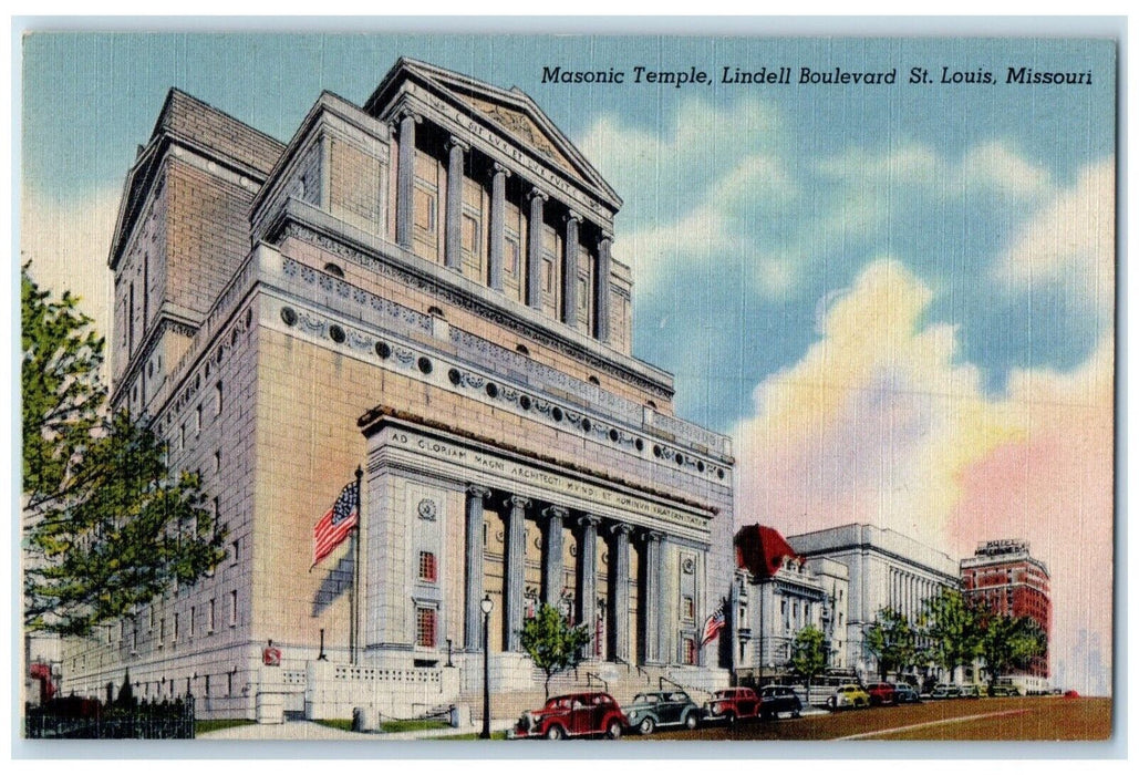 c1940 Exterior View Masonic Temple Lindell Boulevard St Louis Missouri Postcard