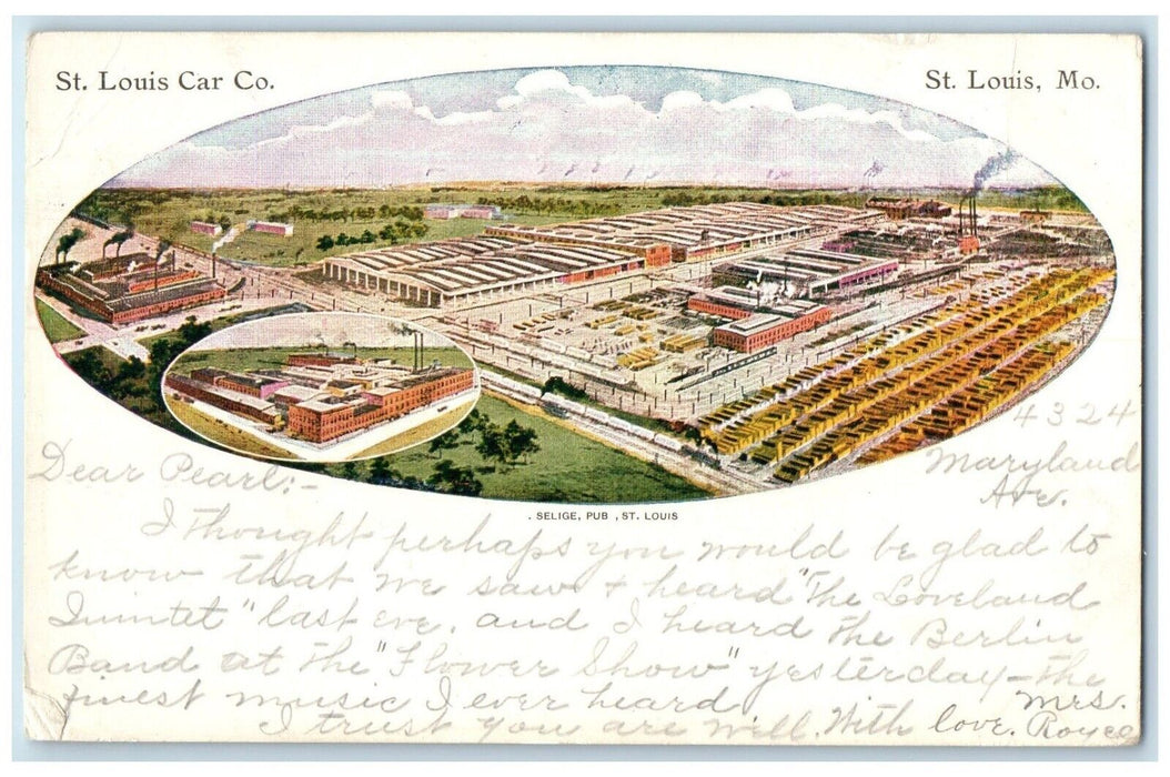 1904 Birds Eye View St Louis Car Co Multi-View St Louis Missouri Posted Postcard