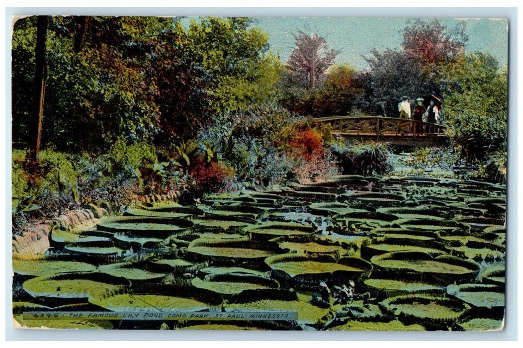 1913 Famous Lily Pond Como Park Bridge St. Paul Minneapolis Minnesota Postcard