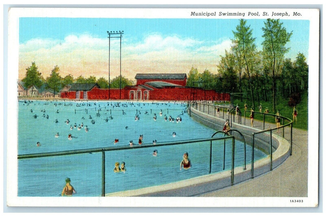 1940 Bathing Municipal Swimming Pool St Joseph Missouri Antique Vintage Postcard