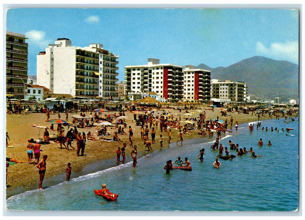 c1950's Beach Scene Partial View Costa Del Sol Fuengirola Spain Postcard