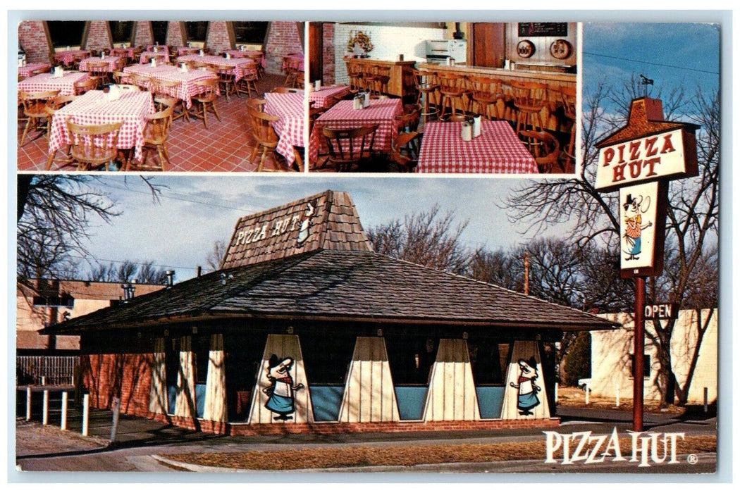 c1905 Pizza Hut Restaurant Dining Room Topeka Kansas KS, Multiview Postcard