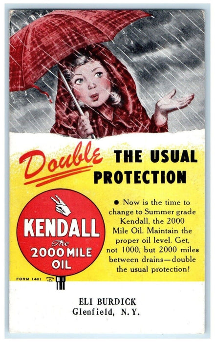 Kendall Oil Gas Station Eli Burdick Glenfield New York NY Advertising Postcard