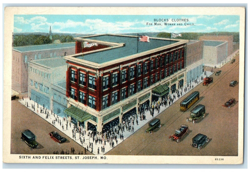 c1940 Aerial View Block Clothes Sixth Felix Streets St Joseph Missouri Postcard