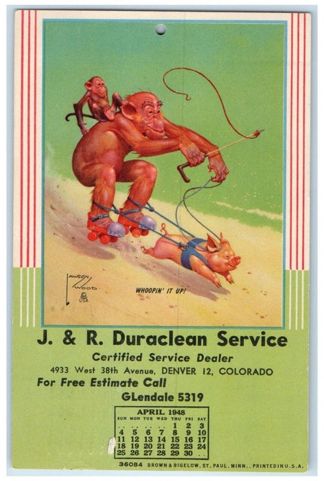 1946 J & R Duraclean Service Service Dealer Denver Colorado CO Calendar Postcard