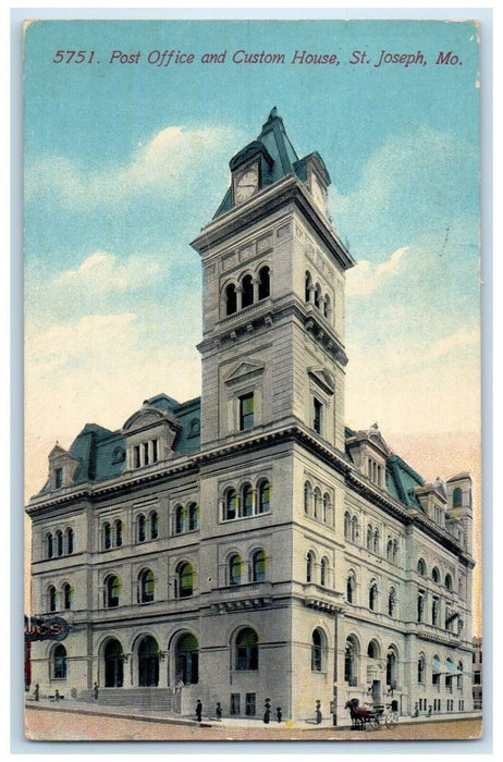 1911 Post Office & Custom House Building St Joseph Missouri MO Vintage Postcard