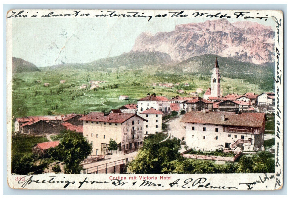 1904 Cortina Mit Victoria Hotel Cortina d'Ampezzo BL Italy Posted Postcard