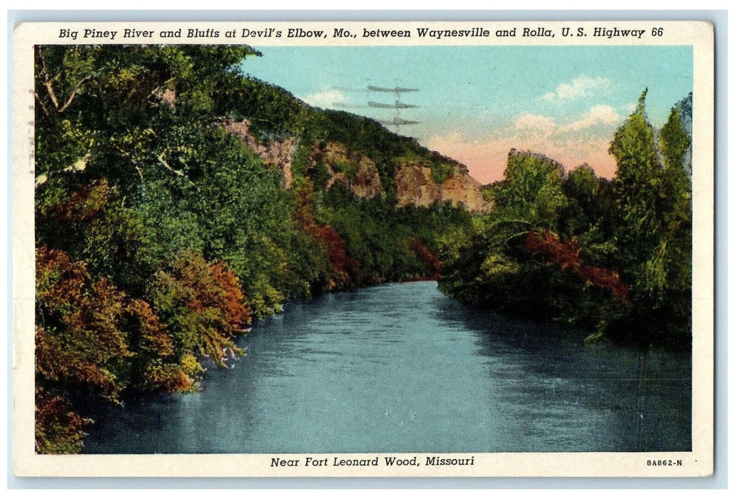 1955 Big Piney River And Bluffs Devil's Elbow Waynesville Missouri MO Postcard