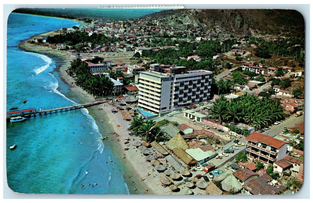 c1950's Air View of Puerto Vallarta Delfin Hotel Jalisco Mexico Postcard