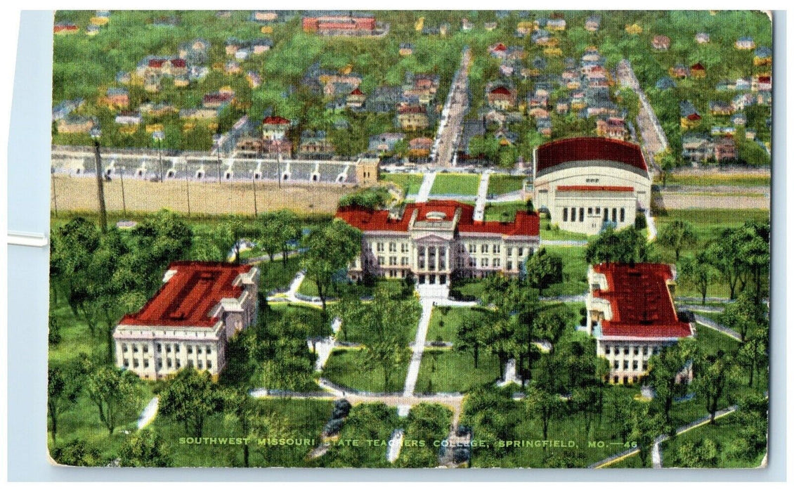 1940 Aerial View Southwest Missouri State Teachers College Springfield Postcard