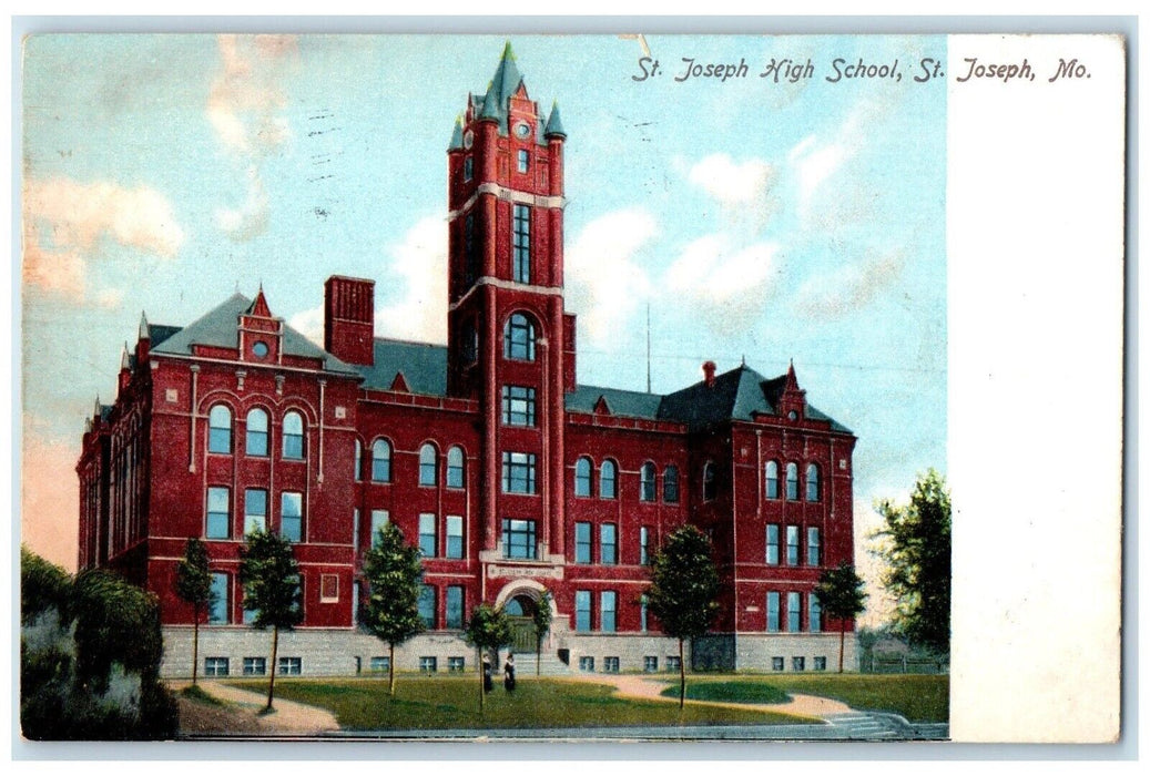 1909 Exterior View St Joseph High School Building St Joseph Missouri MO Postcard