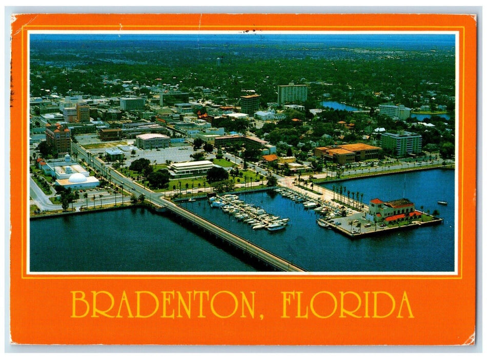 1990 Aerial View Downtown Manatee River Historic Pier Bradenton Florida Postcard