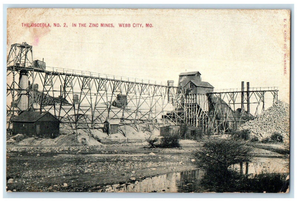 1910 Osceola No 2 Zinc Mine Webb City Missouri Unposted Antique Vintage Postcard