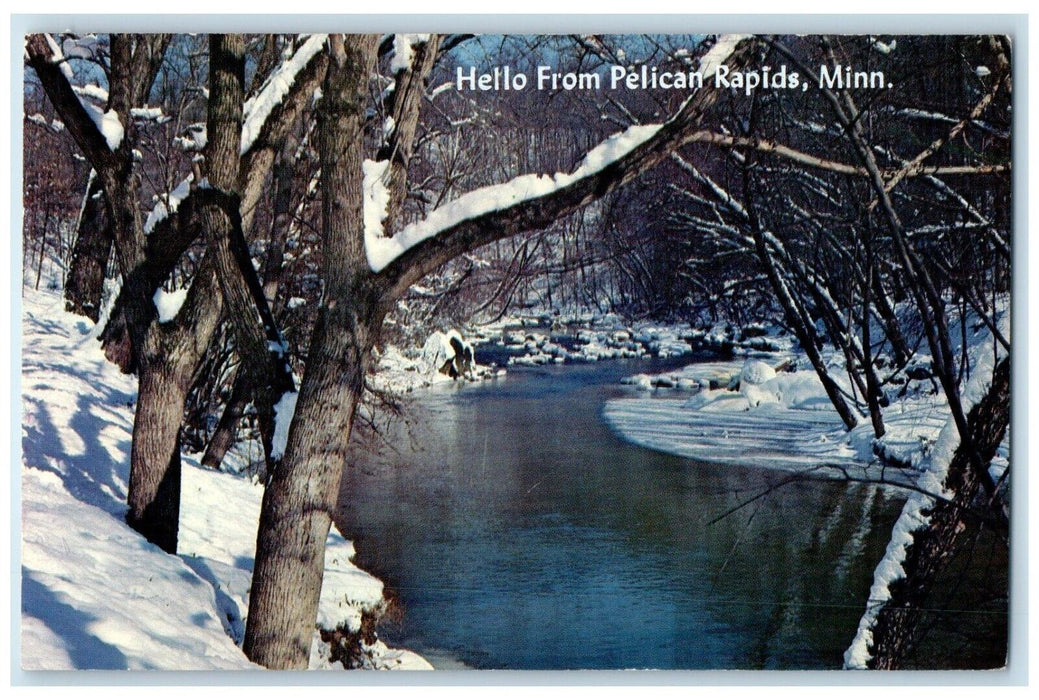 1966 Hello From Pelican Rapids Minnesota MN, Winter Scene Vintage Postcard