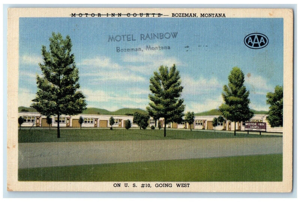 1958 Motor Inn Courts Motel Rainbow Garages Exterior Bozeman Montana MT Postcard