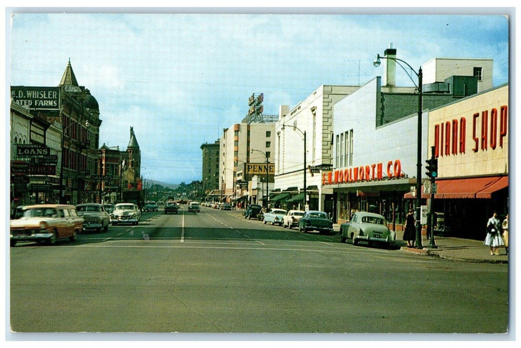 c1960 Higgins Avenue Looking South Exterior Building Missoula Montana Postcard
