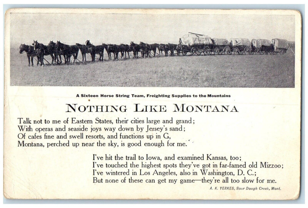 1914 Nothing Like Horse Carriage Freighting Supplies Sweetgrass Montana Postcard