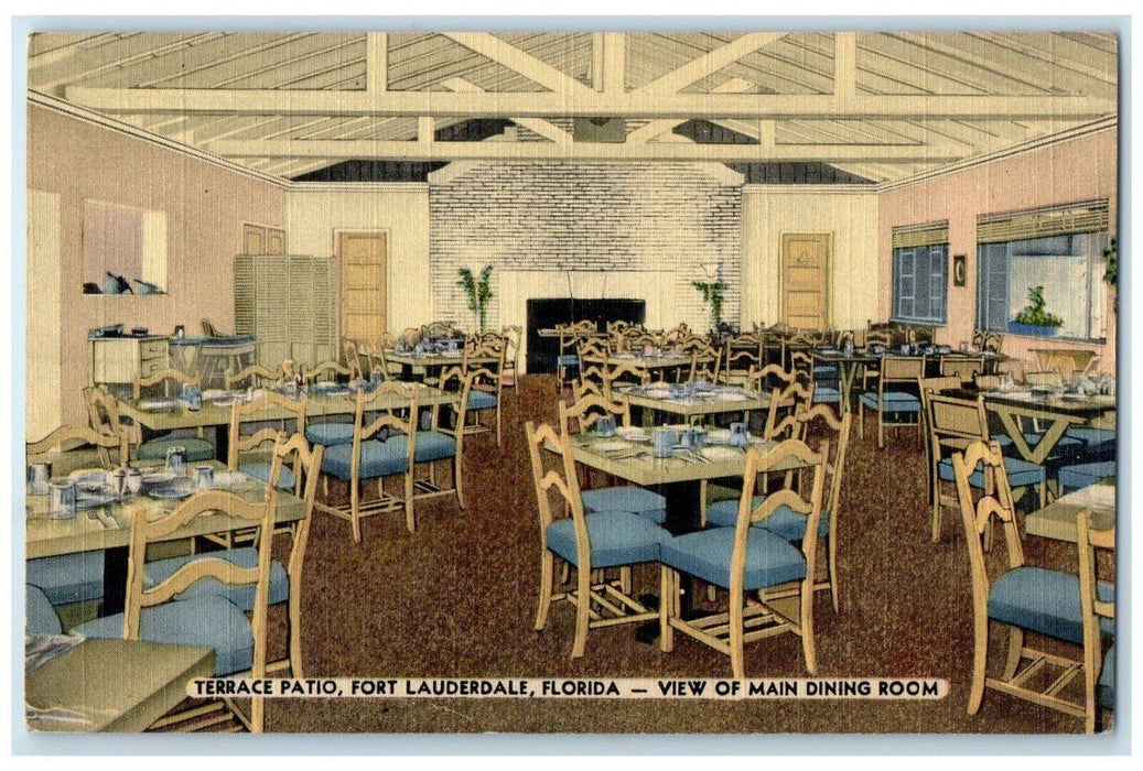 c1930's Terrace Patio Fort Lauderdale Florida FL, View Main Dining Room Postcard