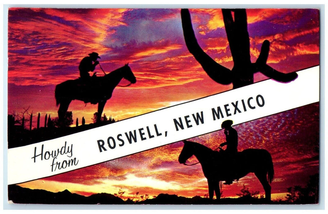 1970 Howdy From Roswell New Mexico NM, Banner Dual View Posted Vintage Postcard