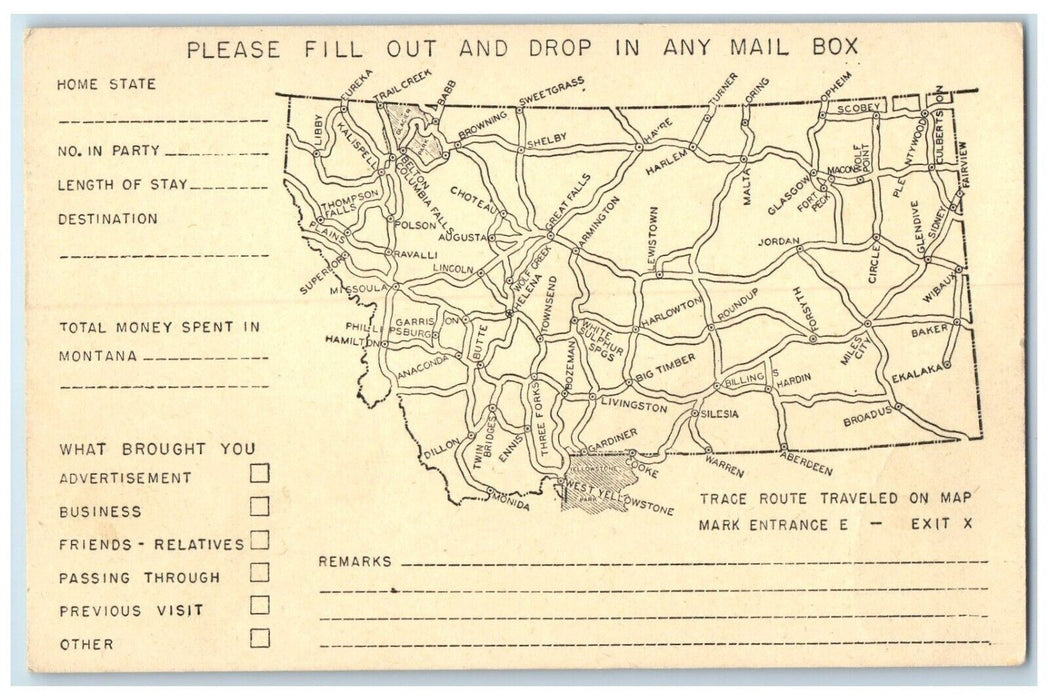 c1940 Better Roads Data Card Montana Highway Department Helena Montana Postcard