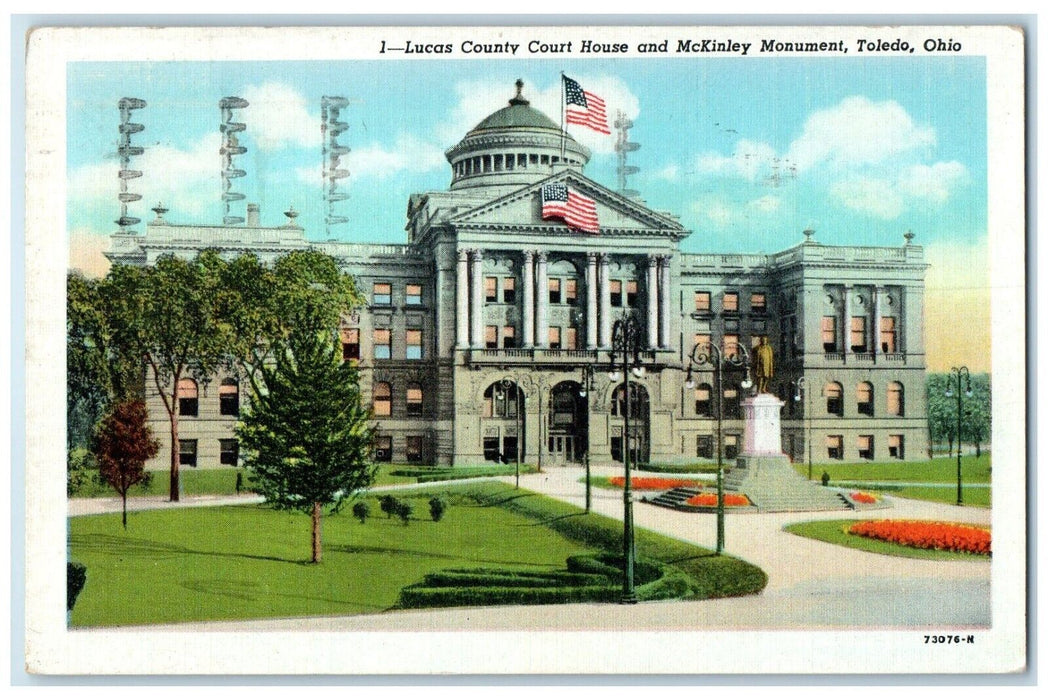 1949 Exterior Lucas County Court House McKinley Monument Toledo Ohio OH Postcard