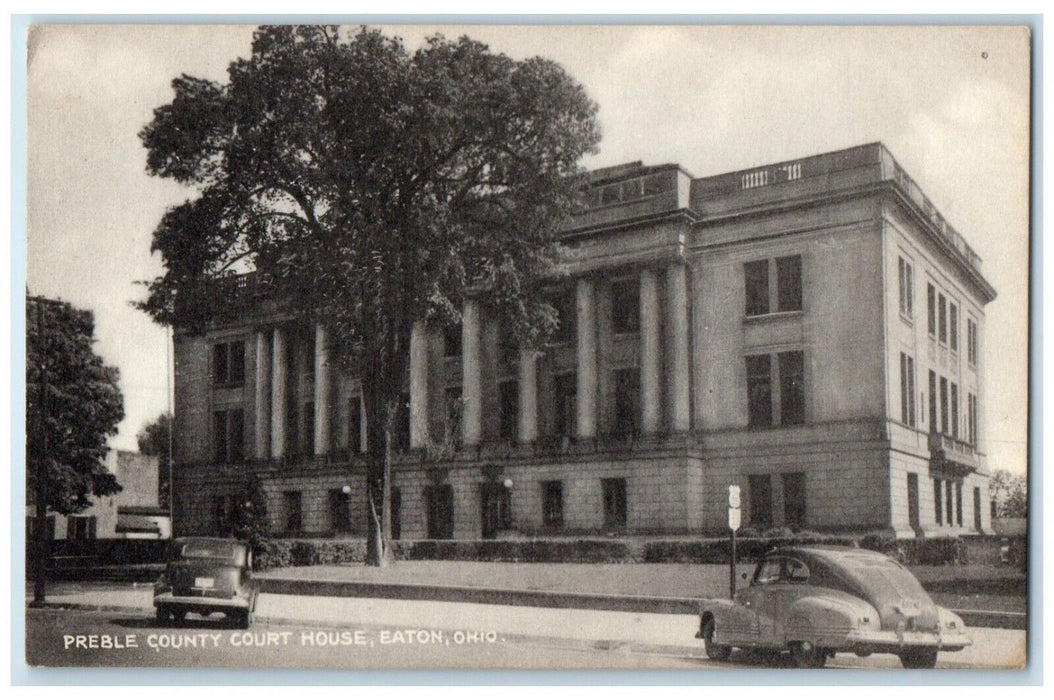 1940 Exterior View Preble County Court House Classic Cars Eaton Ohio OH Postcard