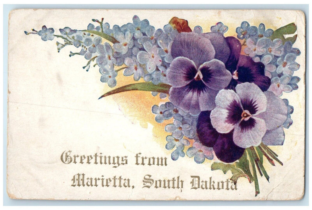 1910 Greetings From Marrietta South Dakota SD Flowers Embossed Antique Postcard