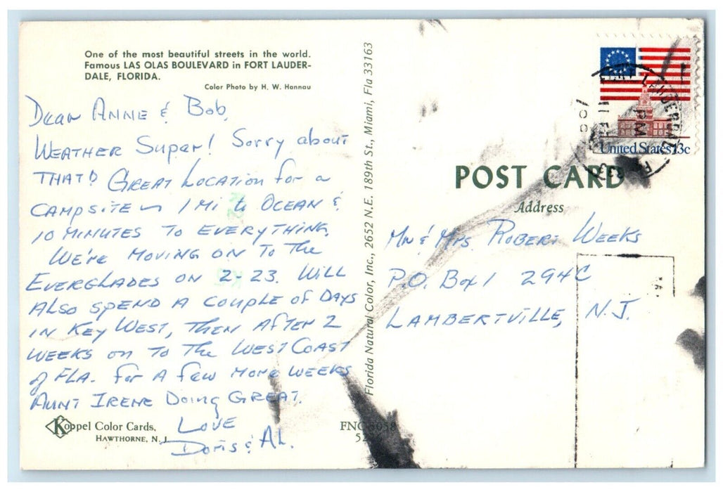 1960 Las Olas Boulevard Pine Trees Street Road Fort Lauderdale Florida Postcard