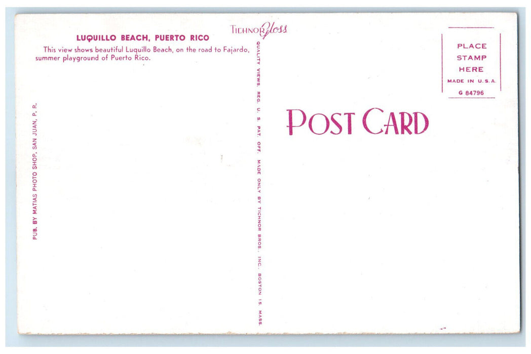 c1950's Beautiful Luquillo Beach On Road to Fajardo Puerto Rico Postcard