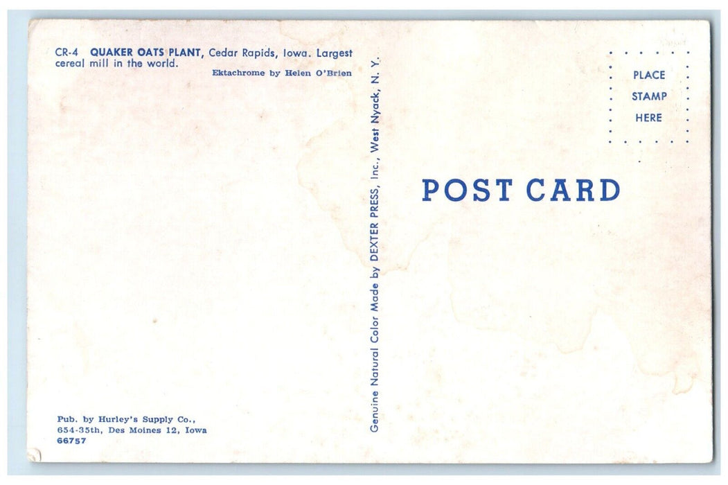 c1950's View Of Quaker Oats Plants Cedar Rapids Iowa IA, Cereal Mill Postcard