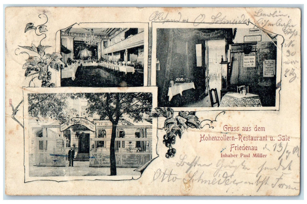 1905 Greetings from Hohenzollern Restaurant Friedenau Berlin Germany Postcard