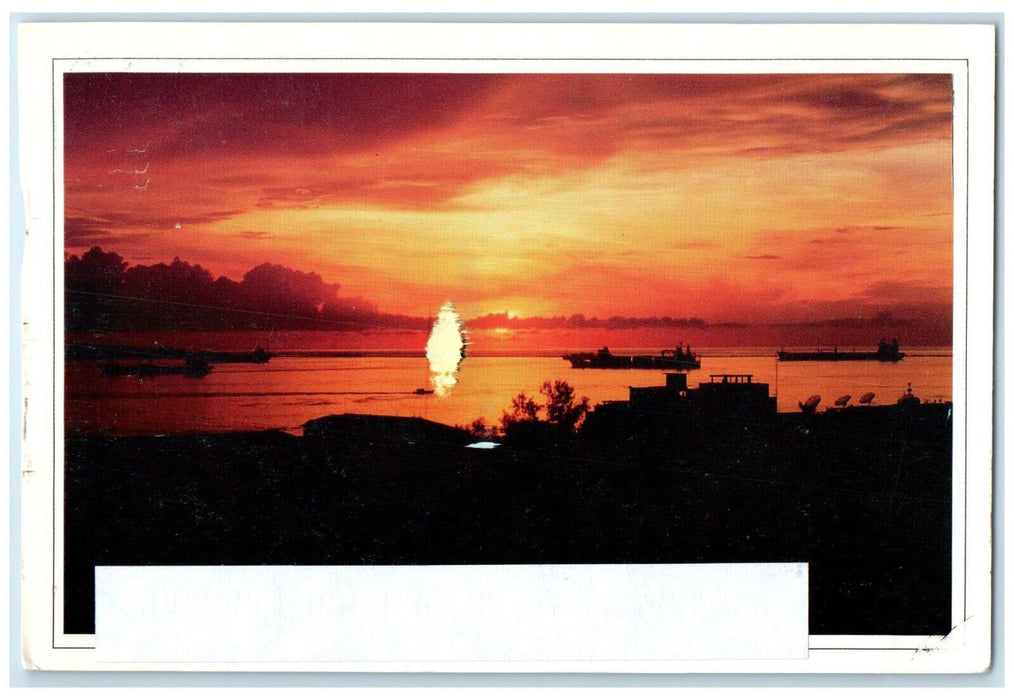 c1950's Sunset at the Atlantic Ocean Entrance to Panama Canal Postcard