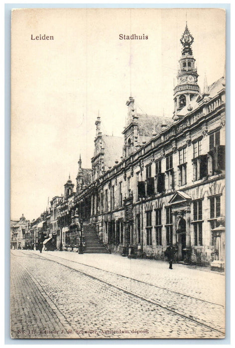 c1905 Road Scene Stadhuis Leiden Netherlands Antique Unposted Postcard
