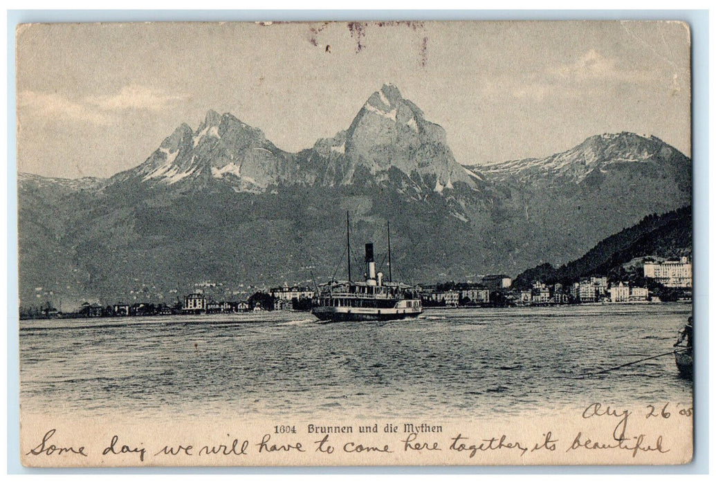 1905 Steamboat Brunnen And The Myths Lake Lucerne Switzerland Postcard