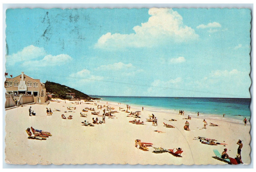 1966 The Beach at Elbow Beach Surf Club Paget Parish Bermuda Postcard