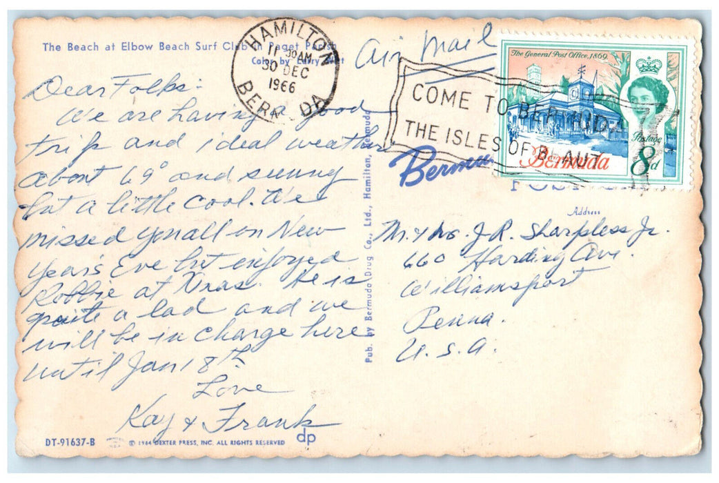 1966 The Beach at Elbow Beach Surf Club Paget Parish Bermuda Postcard