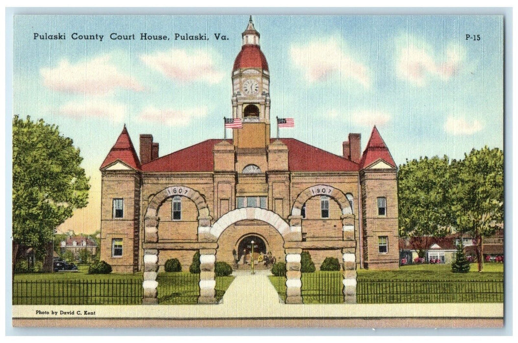 1940 Front View Entrance Pulaski County Court House Pulaski Virginia VA Postcard