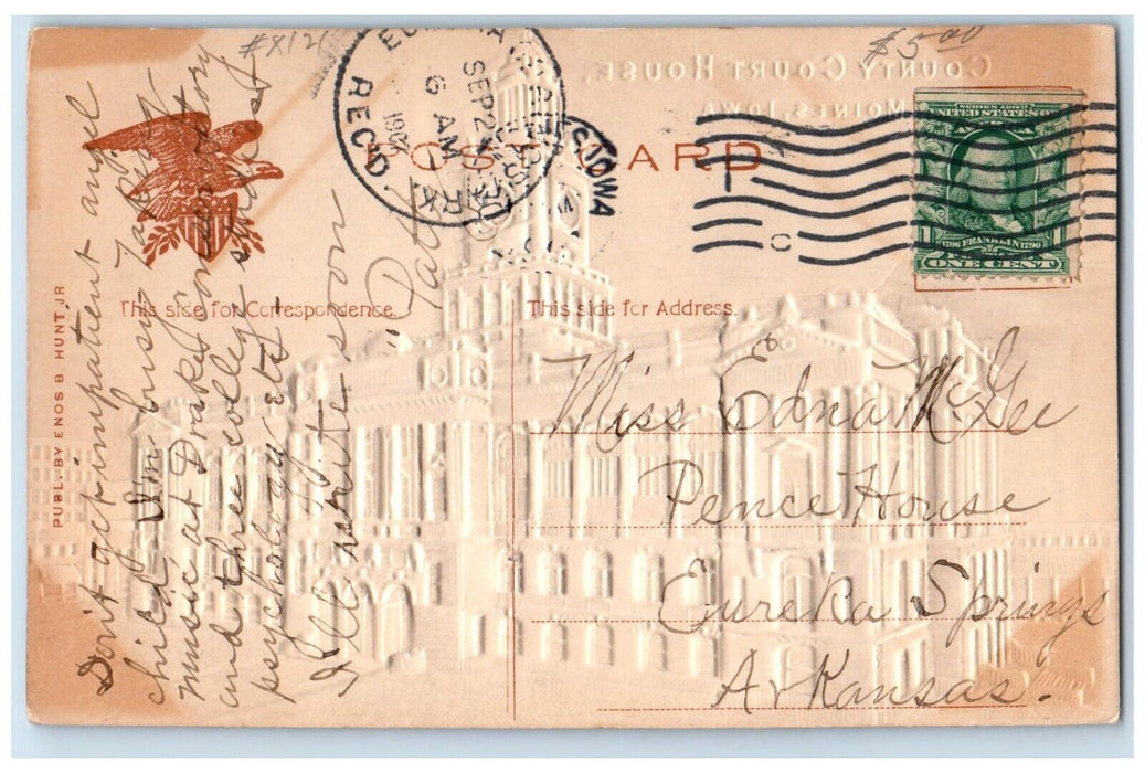 1907 Exterior View County Court House Building Embossed Des Moines Iowa Postcard